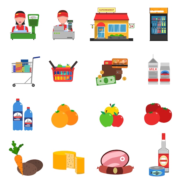 Vecteur gratuit supermarché icons set