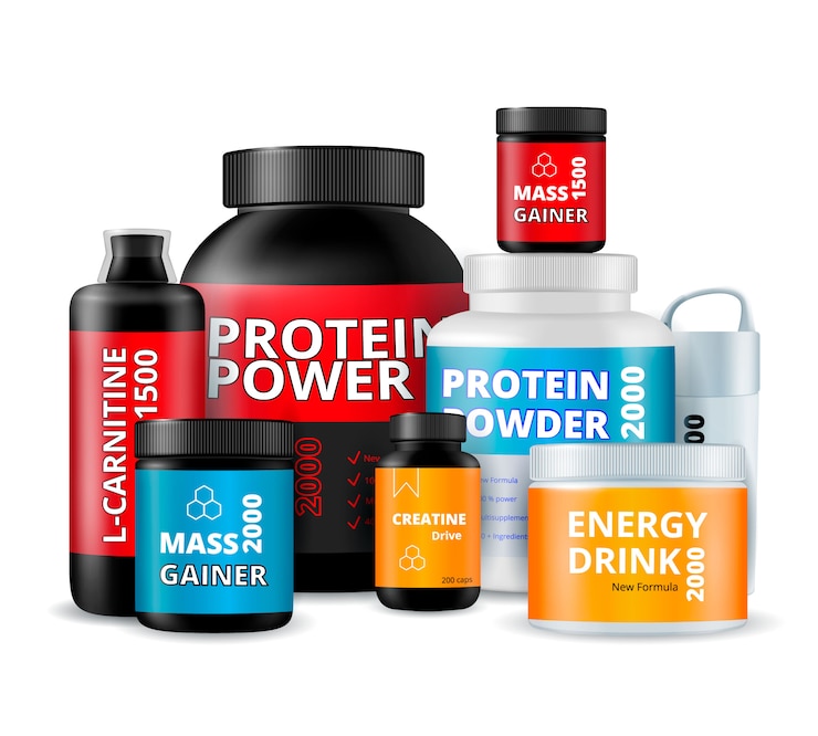 Vecteur gratuit suppléments de fitness composition de bouteilles