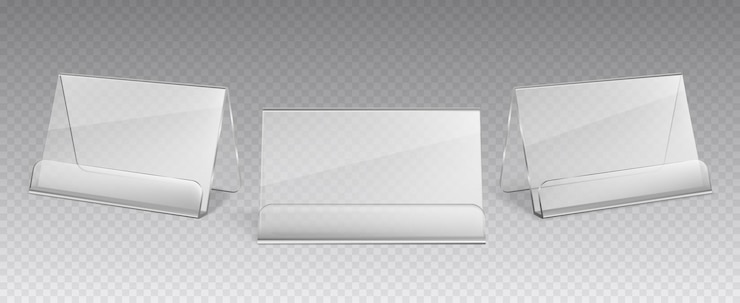 Vecteur gratuit support de table en verre en plastique fixé à différents angles de vision ensemble transparent illustration vectorielle réaliste