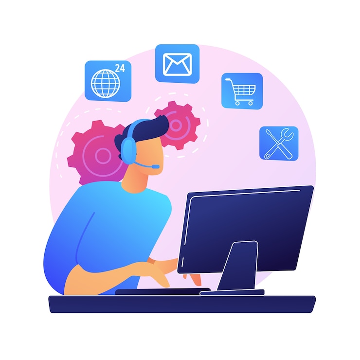 Vecteur gratuit support technique noctidial. assistant en ligne, aide utilisateur, questions fréquemment posées. personnage de dessin animé de travailleur de centre d'appels. femme travaillant à la hotline
