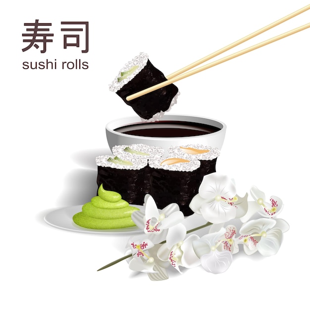 Vecteur gratuit sushi rafraîchissant au saumon avec du poisson cru et des œufs de poisson en illustration 3d. vecteur.