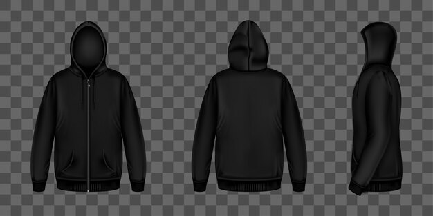 Sweat noir avec fermeture éclair, capuche et poches