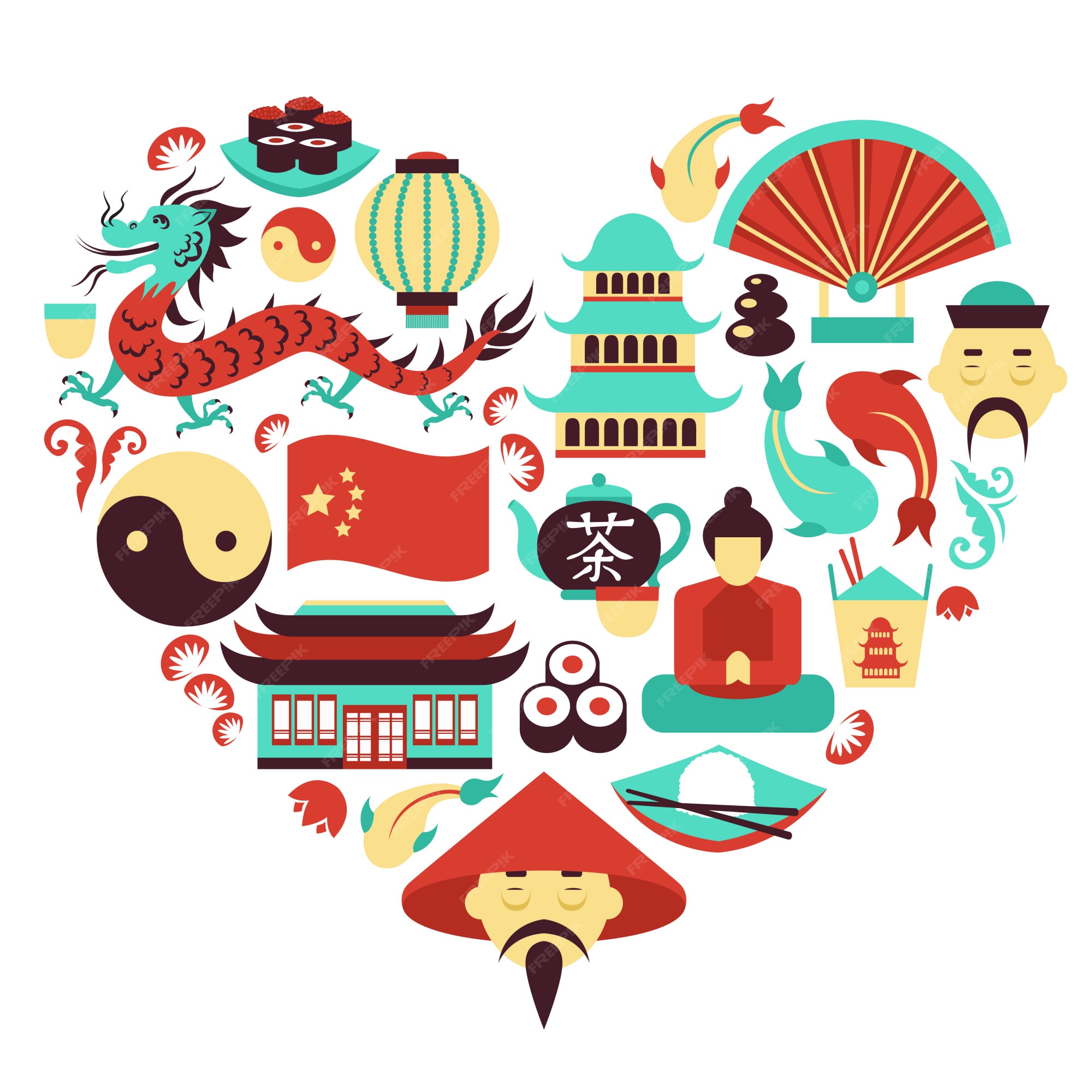 symboles-de-la-chine-coeur-vecteur-premium