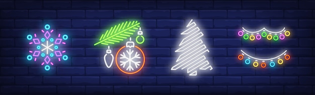 Symboles de décoration de nouvel an dans un style néon