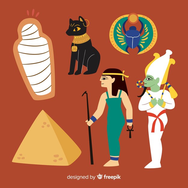 Symboles de l&#39;Egypte et les dieux mis en style dessiné à la main