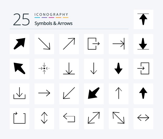 Symboles Flèches 25 pack d'icônes Solid Glyph comprenant la flèche vers le haut envoyer la flèche vers le bas