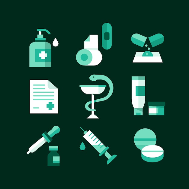 Vecteur gratuit symboles de pharmacie design plat