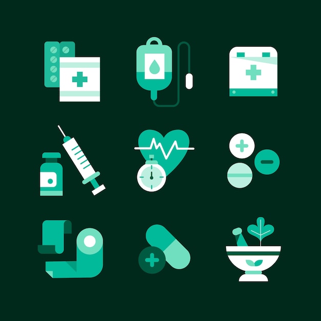 Vecteur gratuit symboles de pharmacie design plat