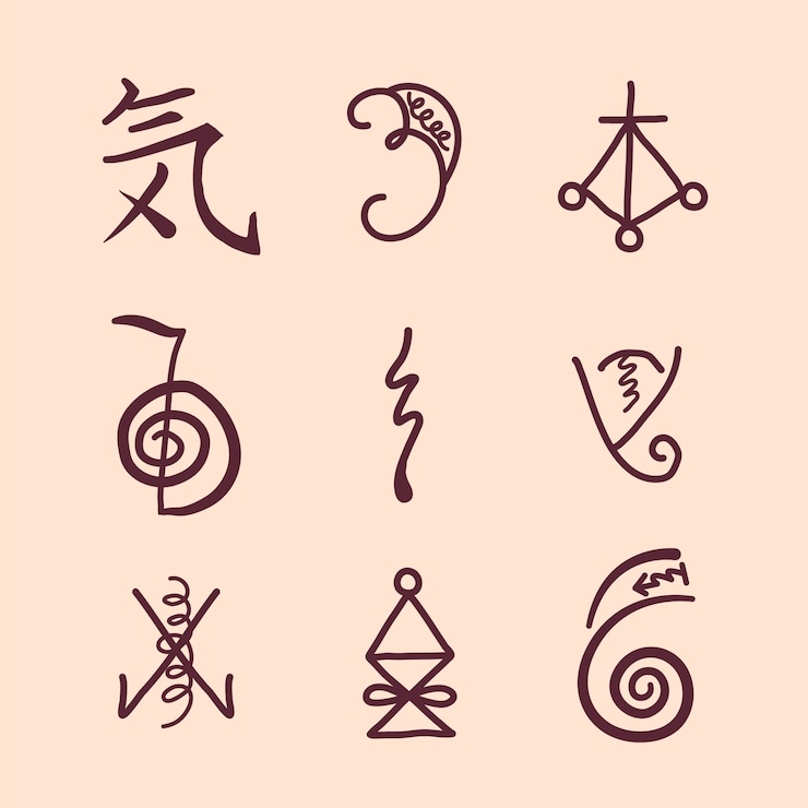 Vecteur gratuit symboles de reiki design plat