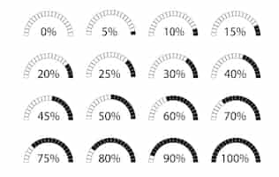 Vecteur gratuit symboles vectoriels de pourcentage. 0 à 100 pour cent. ensemble d'icônes pour le web, la conception, le téléchargement, le progrès.