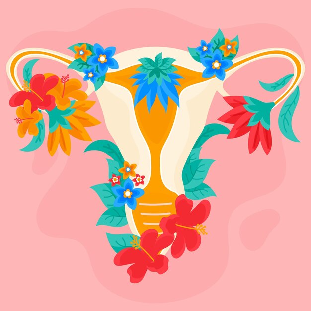 Système reproducteur féminin fleurs colorées