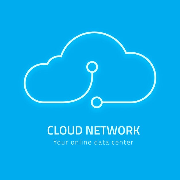 Système de réseautage numérique avec logo nuage néon bleu