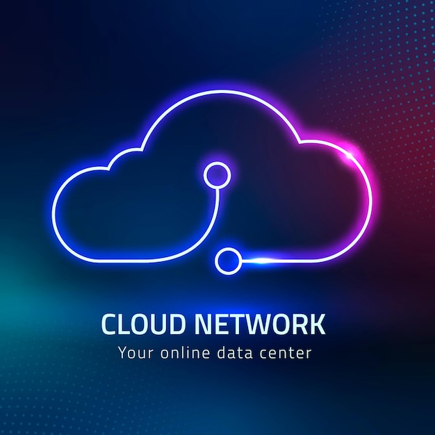 Vecteur gratuit système de réseautage numérique avec logo nuage néon rose