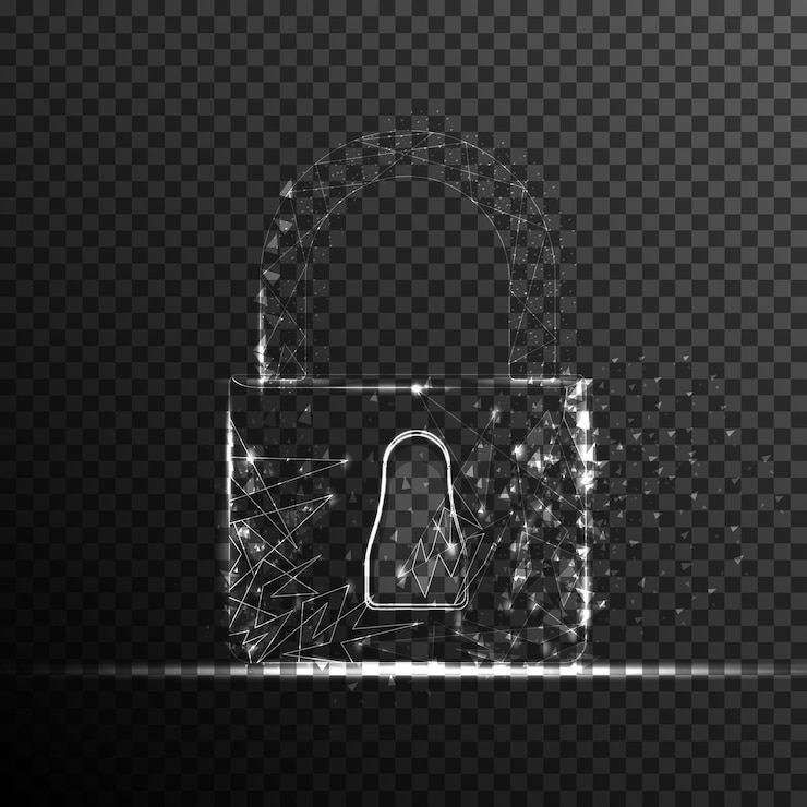 Vecteur gratuit système de sécurité de verrouillage de cadenas sécurisé contre les cyberattaques à partir de la connexion d'illustration vectorielle d'effet de lumière de point et de ligne isolée sur fond transparent