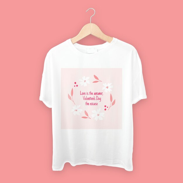 T-shirt carré à message d'amour pour la Saint-Valentin monochrome fleuri