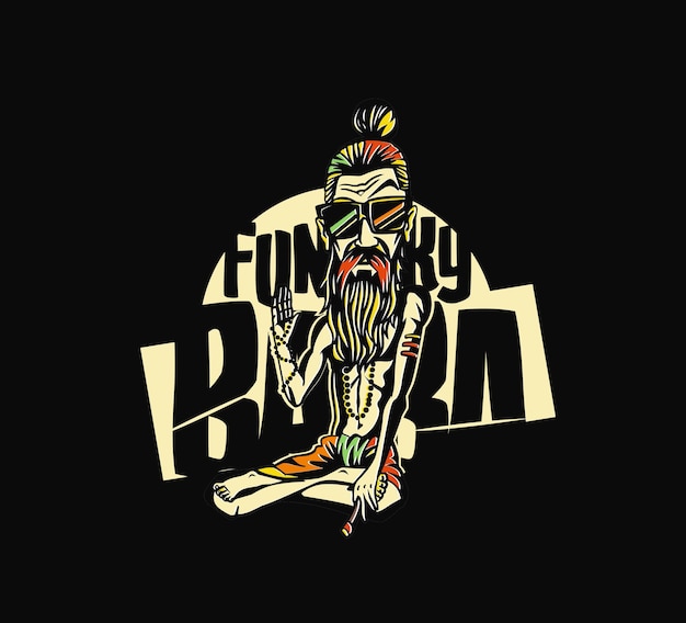 T-shirt design funky baba - yogi tenant un joint ou une cigarette, illustration vectorielle