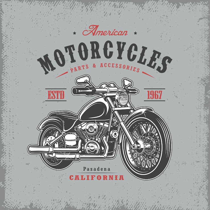 Vecteur gratuit t-shirt imprimé avec moto sur fond clair et texture grunge
