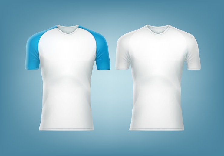 Vecteur gratuit t-shirt raglan à manches courtes bleu et t-shirt blanc