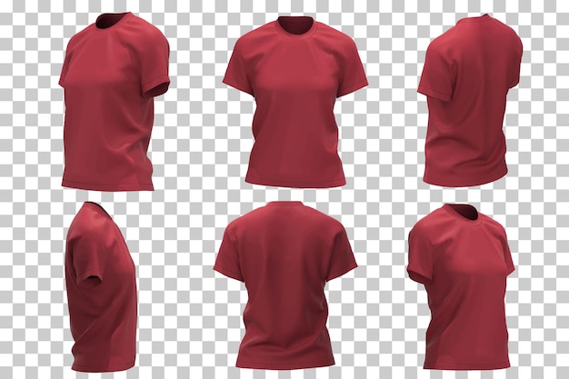 Vecteur gratuit t-shirt rouge pour femme dans différentes vues avec un style réaliste