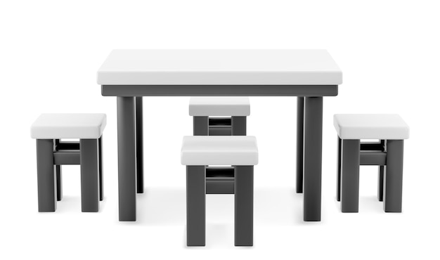 Table Et Chaises 3d Isolées Sur Fond Blanc