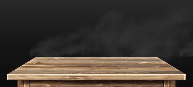 Table rustique en bois sur fond noir