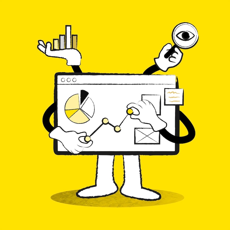 Vecteur gratuit tableau d'analyse d'affaires de commerce électronique doodle vector illustration jaune