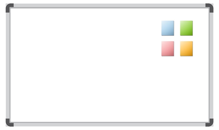 Vecteur gratuit un tableau blanc coloré avec des notes collantes