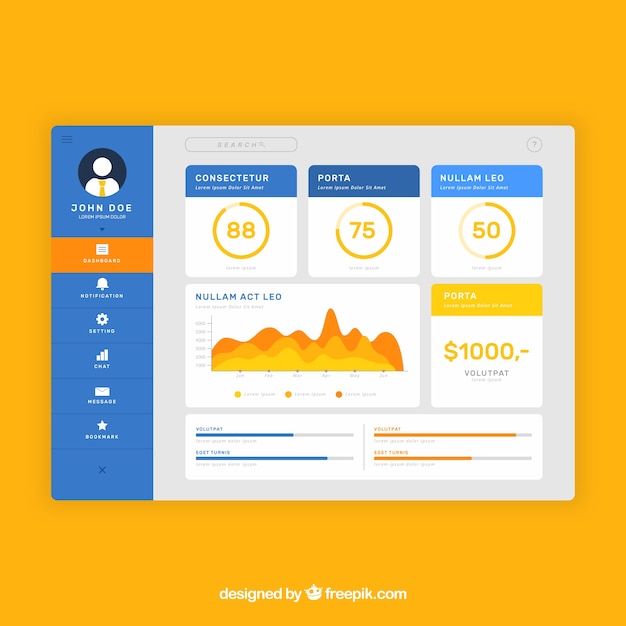 Vecteur gratuit tableau de bord app coloré avec un design plat