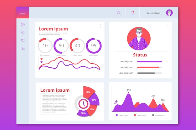 Vecteur gratuit tableau de bord du panneau utilisateur du modèle