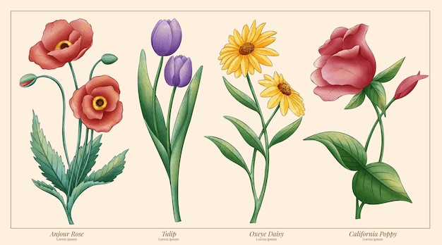 Tableau de fleurs botaniques aquarelle
