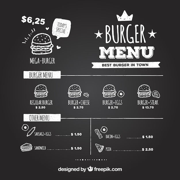 Vecteur gratuit tableau noir avec menu fast food