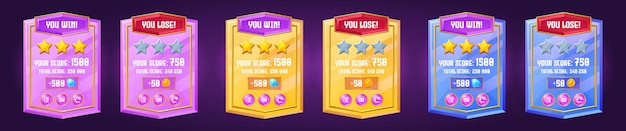 Tableaux de couleurs de jeu de badges gagnants ou perdants