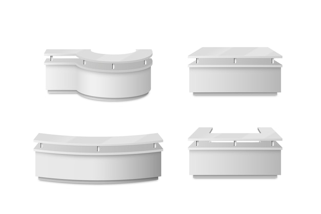 Tables de comptoir de réception réalistes isolés sur fond blanc
