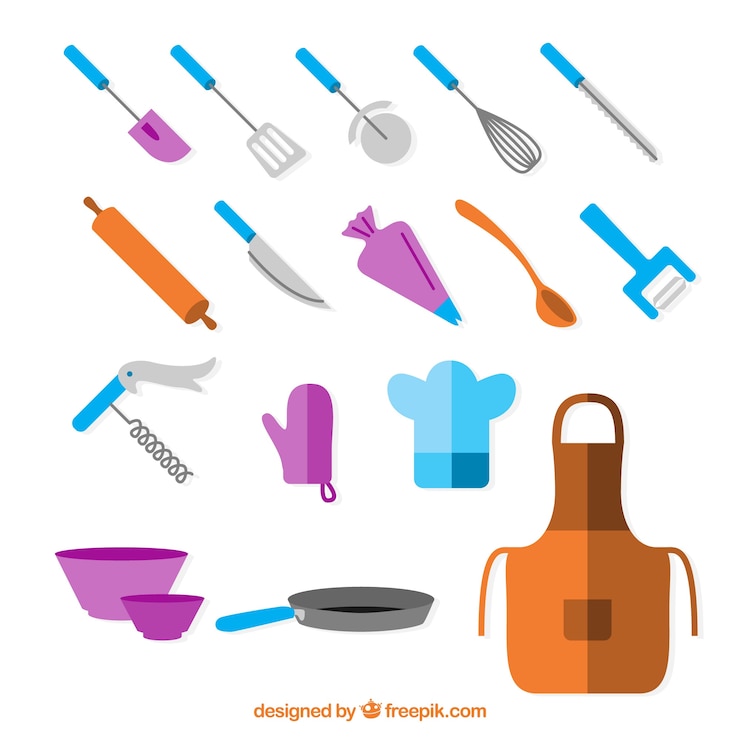 Vecteur gratuit tablier avec ustensiles de cuisine en conception plate