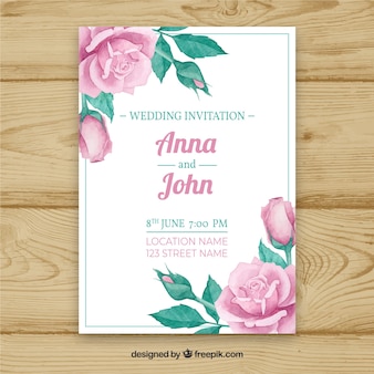 Tamplate d'invitation de mariage floral aquarelle
