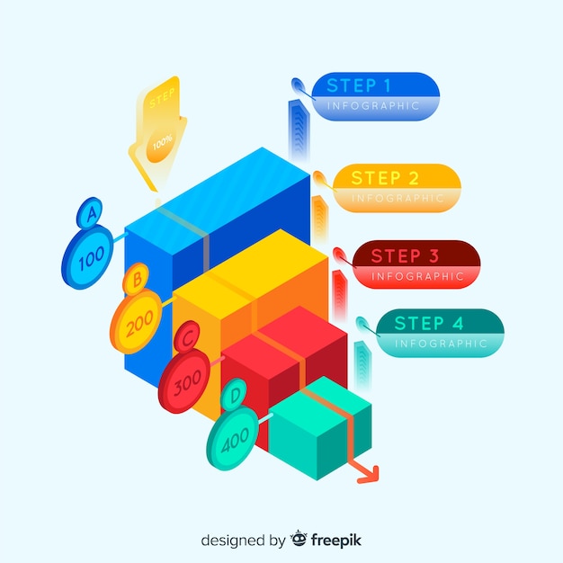 Étapes infographiques avec vue isométrique