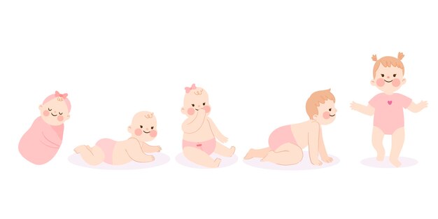 Étapes plates d'une jolie collection de bébé fille