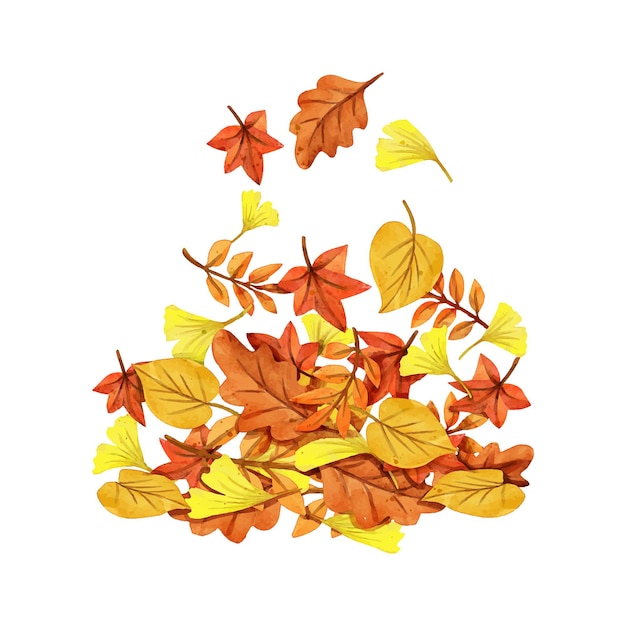 Tas D'aquarelle De Feuilles D'automne