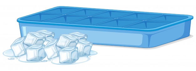 Vecteur gratuit tas de glace et bac à glaçons vide sur blanc