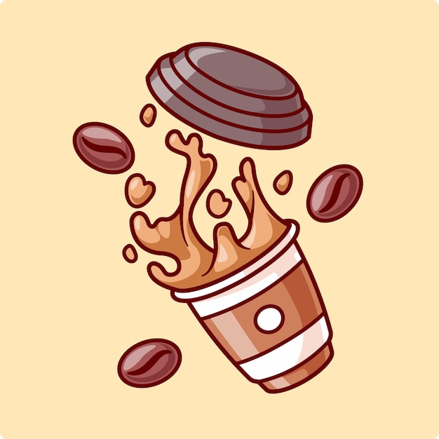 Vecteur gratuit tasse à café flottant avec illustration d'icône de vecteur de dessin animé de haricot notion d'icône de nourriture de boisson isolée