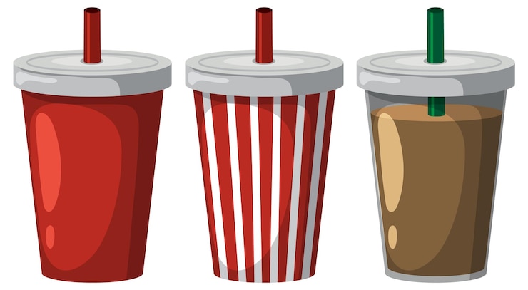 Vecteur gratuit des tasses de boissons colorées avec des pailles