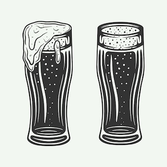 Tasses de verres à bière ou à boire rétro vintage. peut être utilisé comme emblème, logo, badge, étiquette ou marque ou affiche et impression. art graphique monochrome. illustration vectorielle.