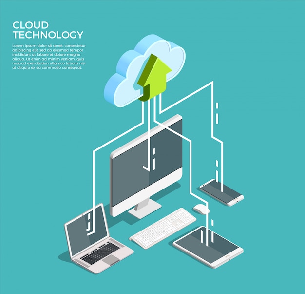 Technologie de cloud computing isométrique