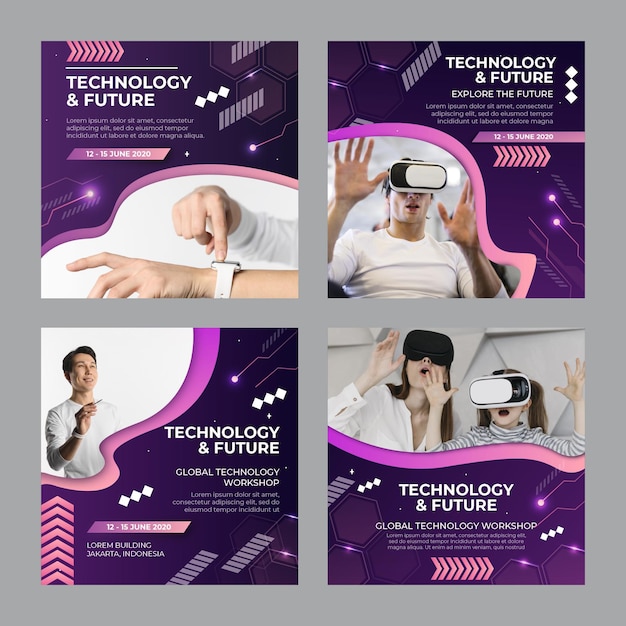 Vecteur gratuit technologie et future collection de publications instagram