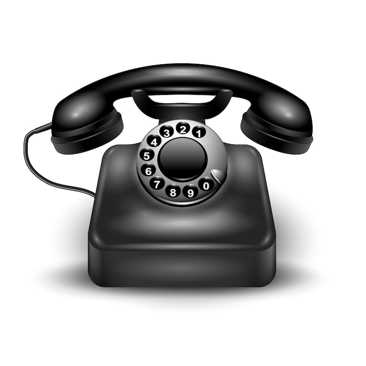 Vecteur gratuit téléphone à cadran rétro réaliste noir filaire et fixe isolé et avec des ombres