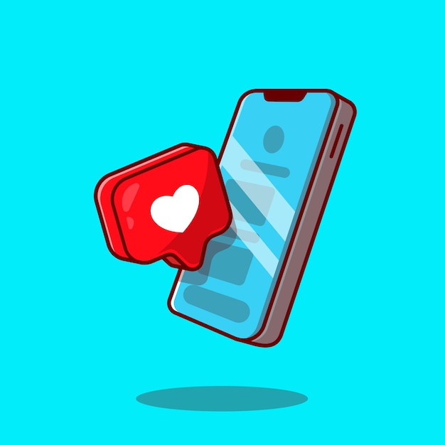 Téléphone mobile avec illustration d'icône de dessin animé de signe d'amour.