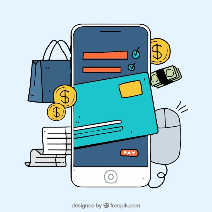 Vecteur gratuit téléphone mobile à la main, paiement en ligne