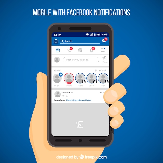 Vecteur gratuit téléphone mobile plat avec notifications facebook