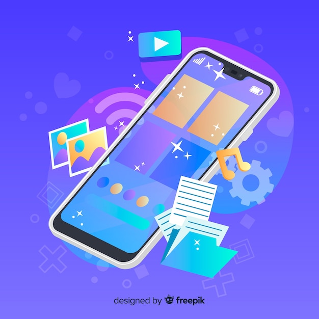 Vecteur gratuit téléphone portable avec icônes médiatiques à côté