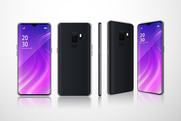 Téléphones réalistes dans différentes vues
